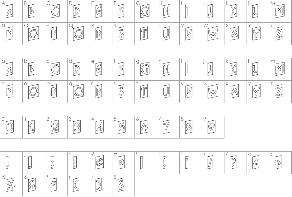 a_BosaNovaCmUpOtl font character map preview