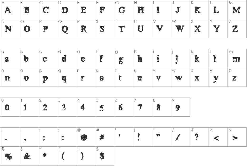 Moonshine font character map preview