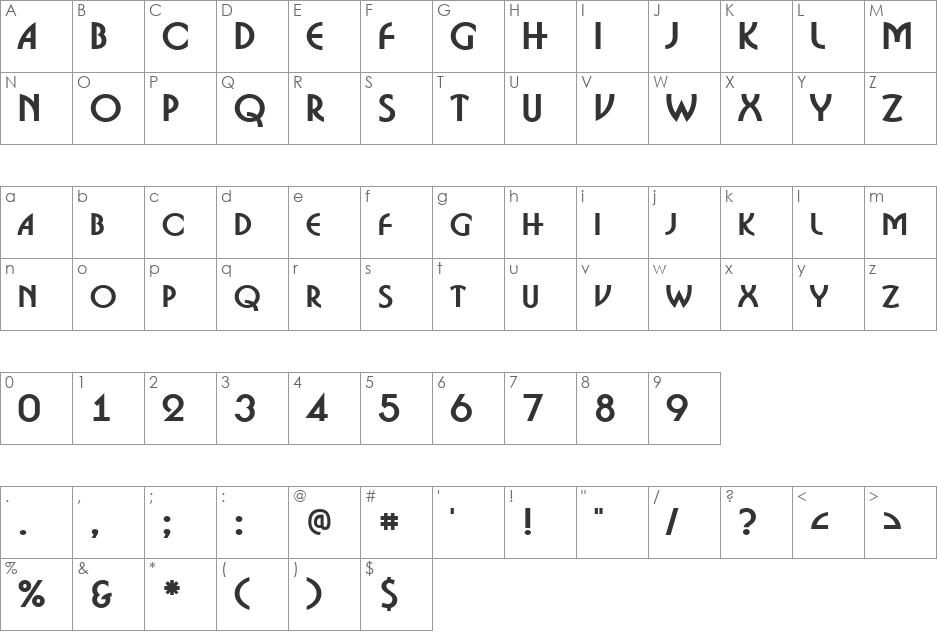 a_BosaNovaCps font character map preview