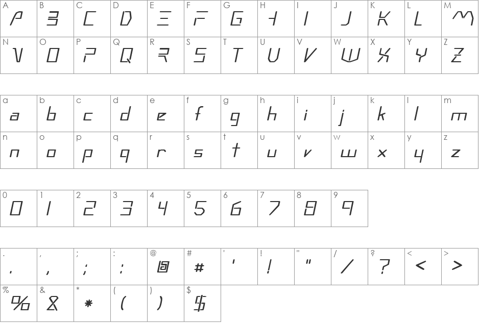 Moonwalker font character map preview