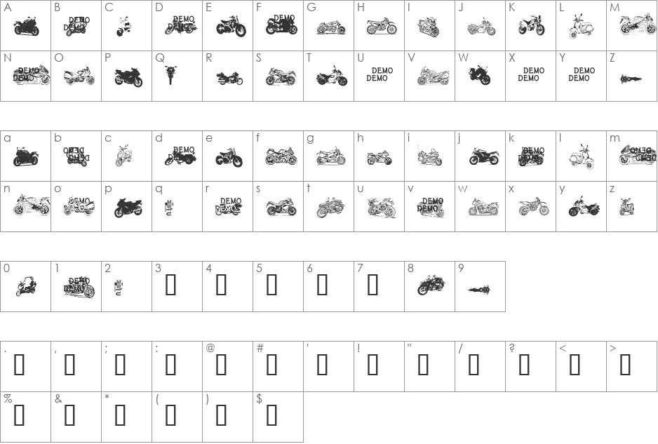 MOOOOOOOTO  ;) (DEMO)  FONTS101.COM font character map preview