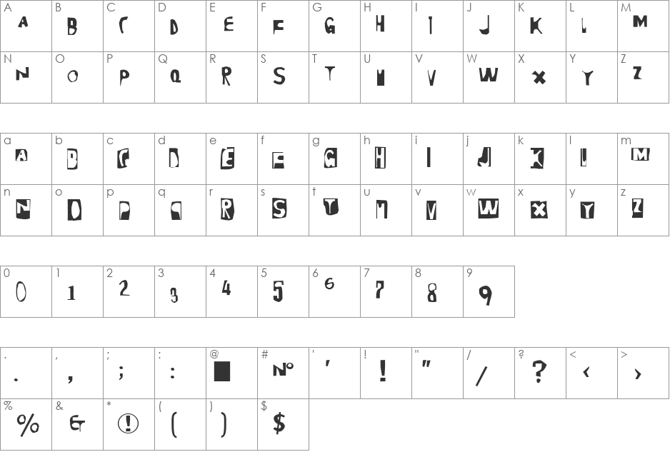 Moore895 font character map preview