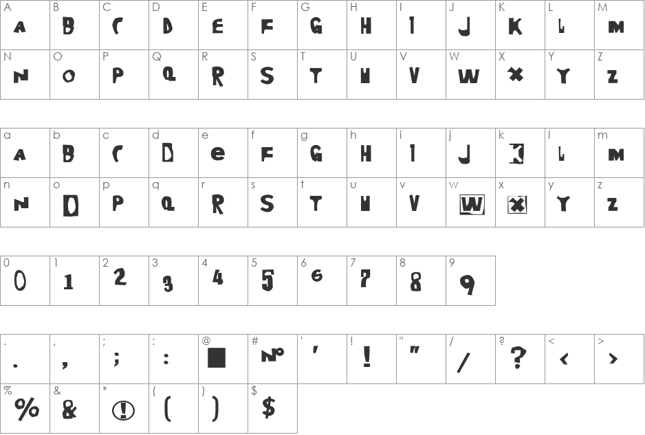 Moore899 font character map preview