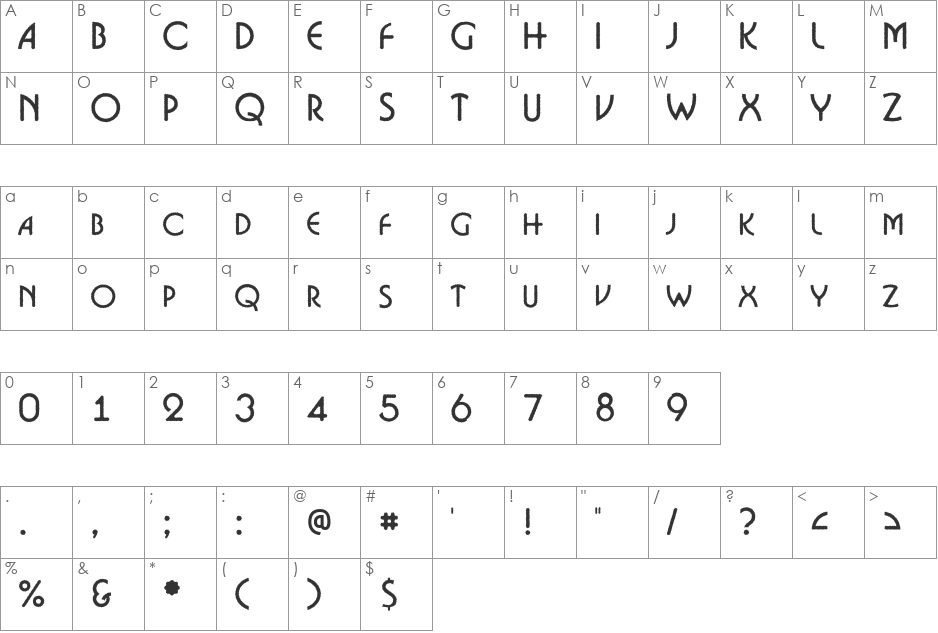 a_BosaNovaCpsRgh font character map preview