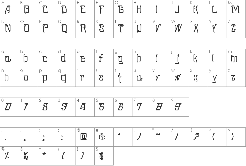 Moped font character map preview
