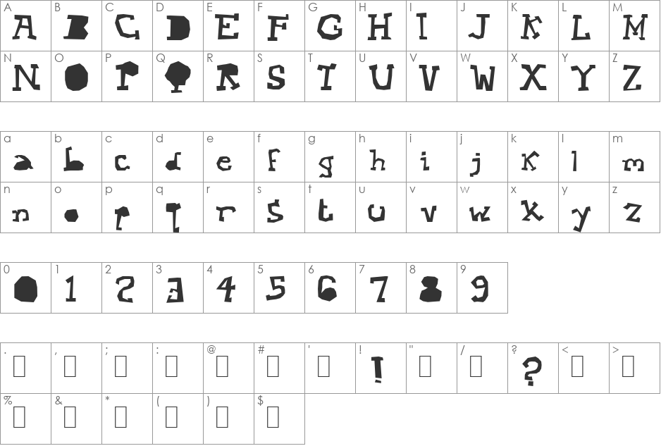 Mopey font character map preview
