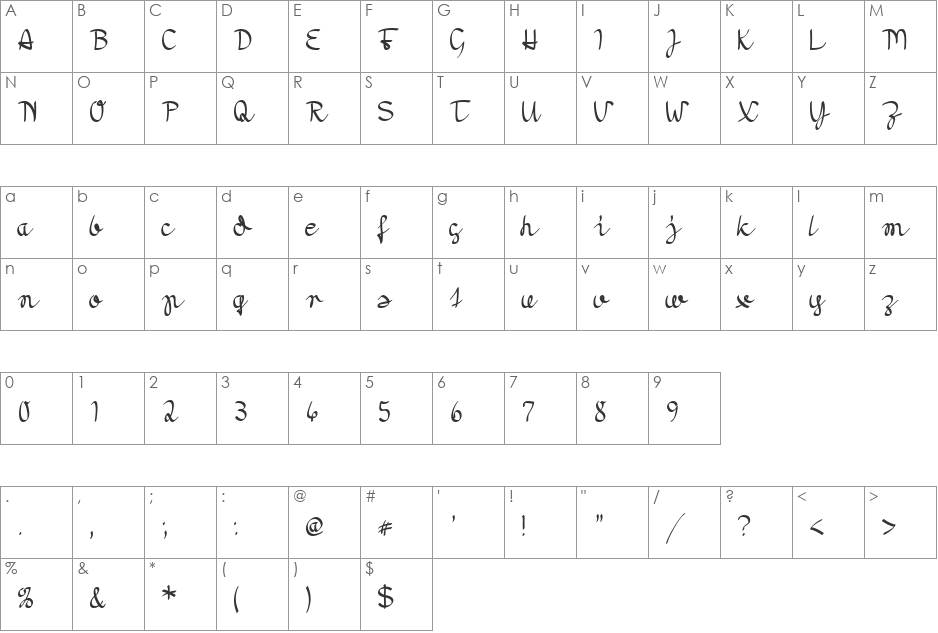 Morado Nib font character map preview