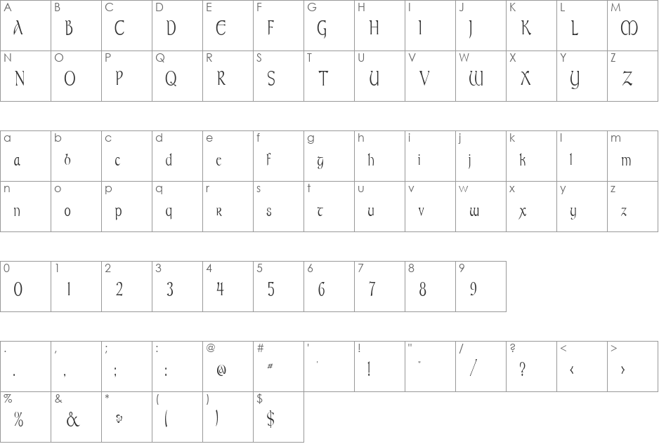 MoravianCondensed font character map preview