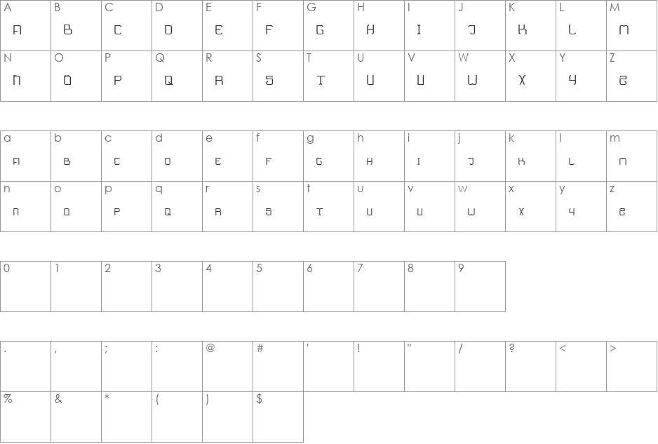 Moraz font character map preview