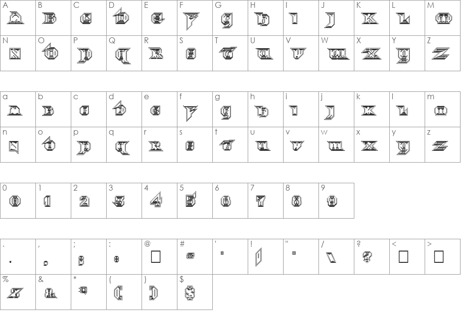 Morbid Fixation font character map preview