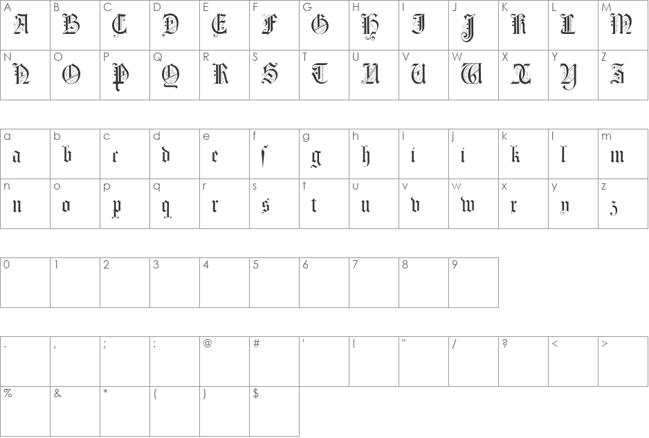 Morcrepito font character map preview