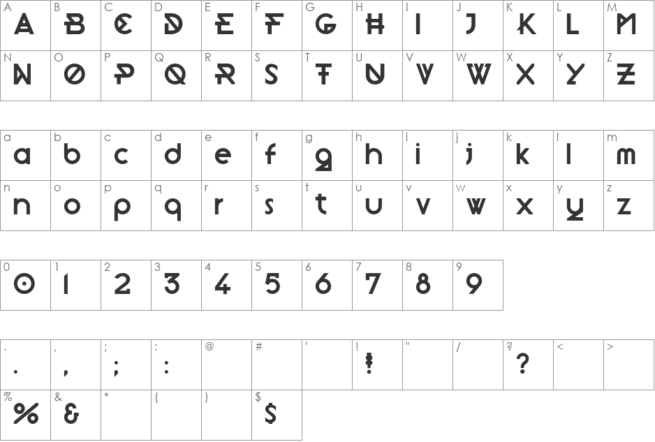 Morden font character map preview