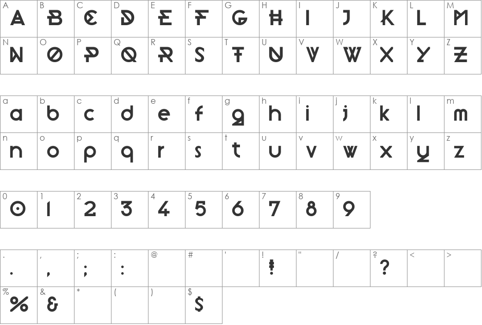 Morden font character map preview