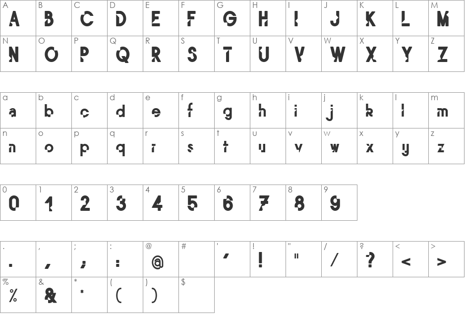 Mordu font character map preview