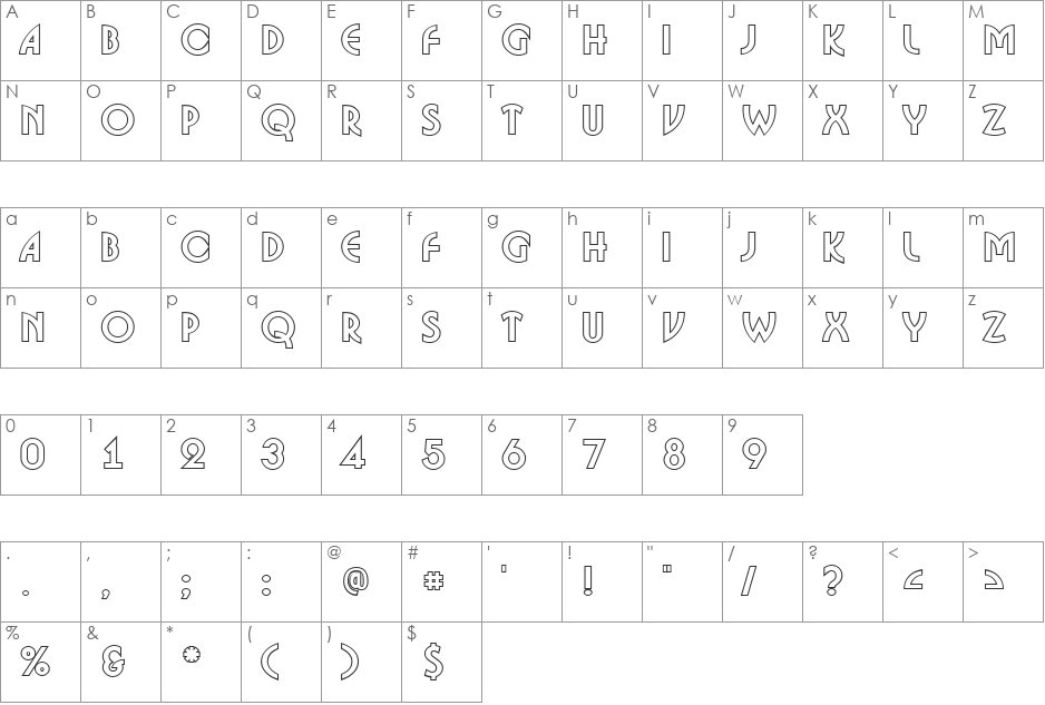 a_BosaNovaOtl font character map preview