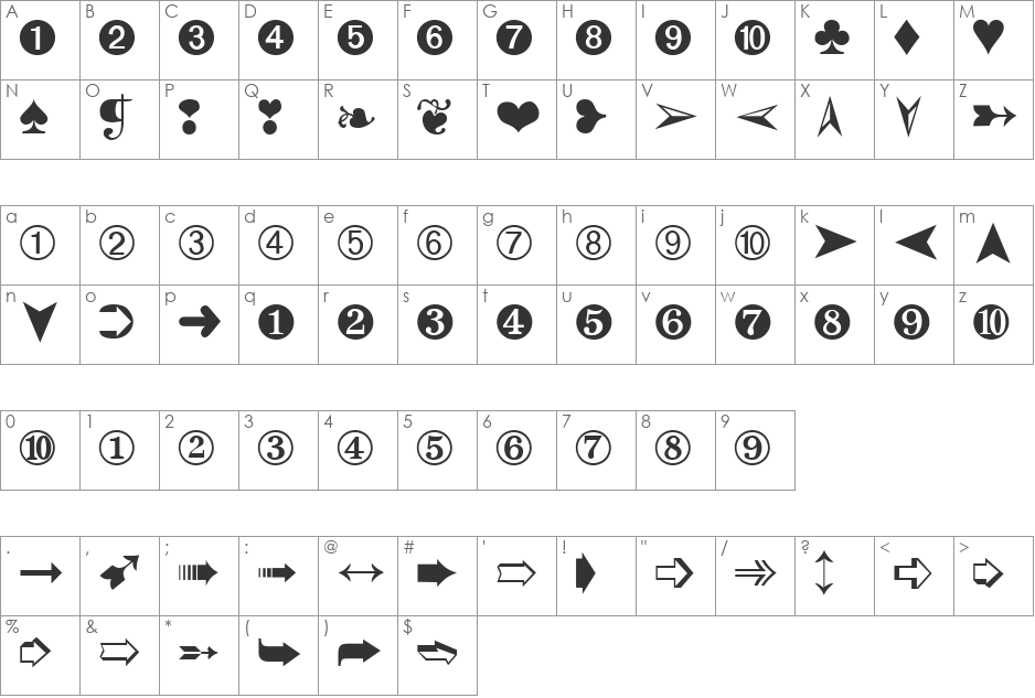 Moredings font character map preview