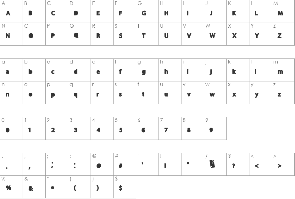 MoreParty font character map preview