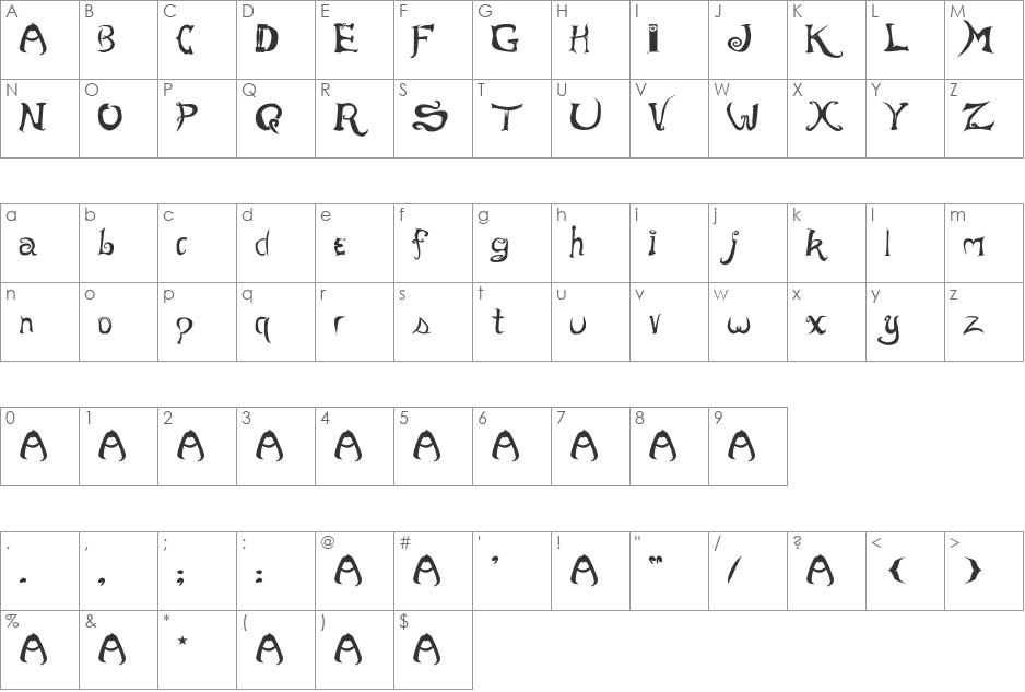 morevil font character map preview