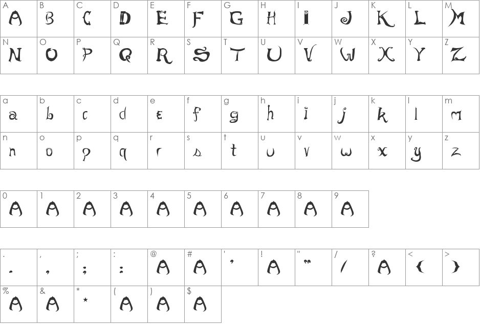 morevil font character map preview