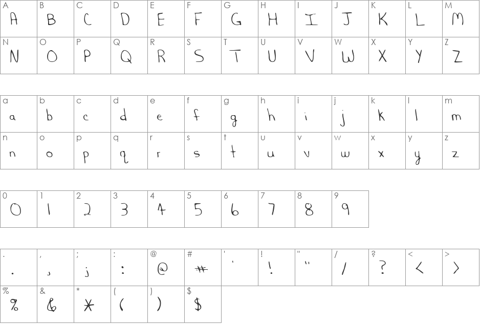 MorgansHand font character map preview