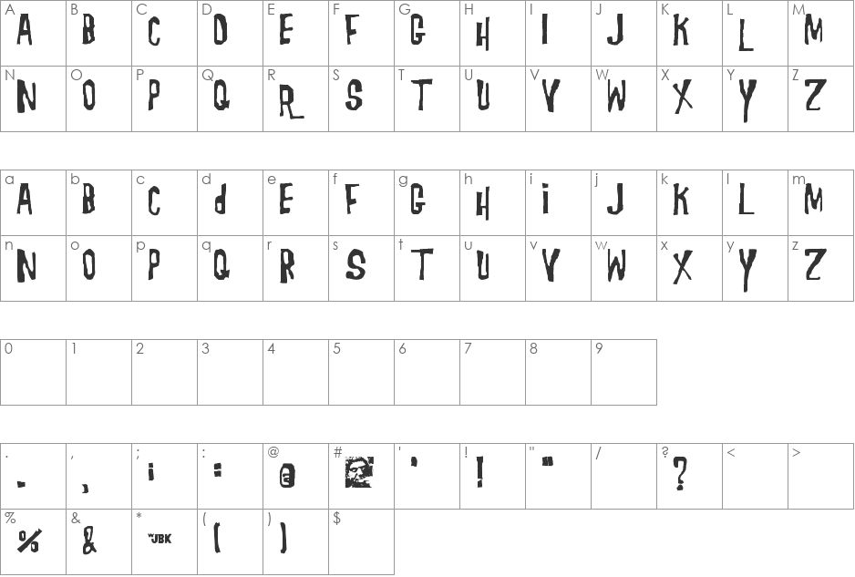 Morgus font character map preview