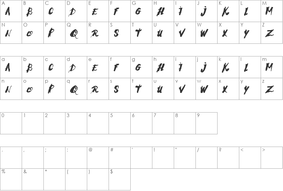 Morning Stress font character map preview