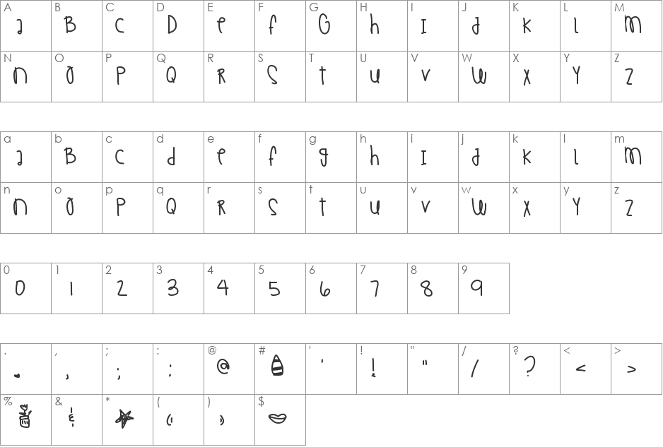 MorningKisses font character map preview