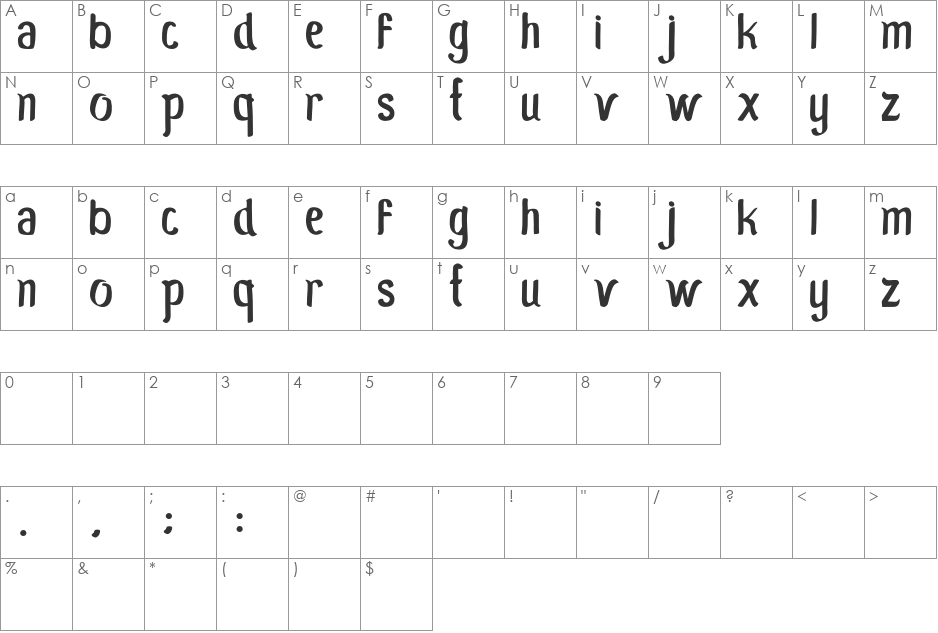 Moro Seneng font character map preview