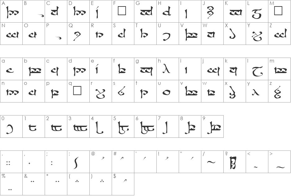 Moroma font character map preview
