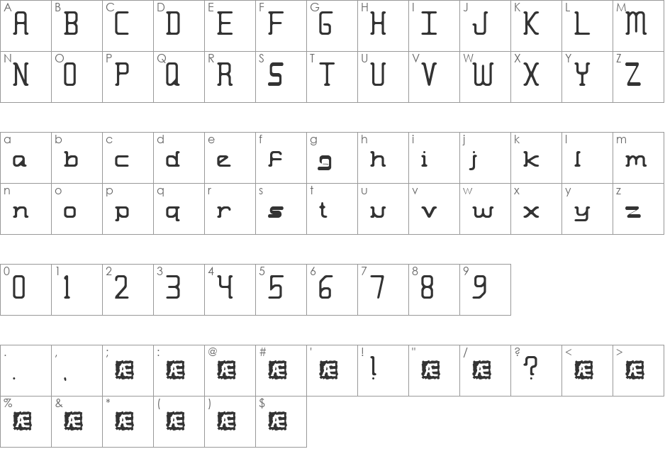 Moronic Misfire (BRK) font character map preview