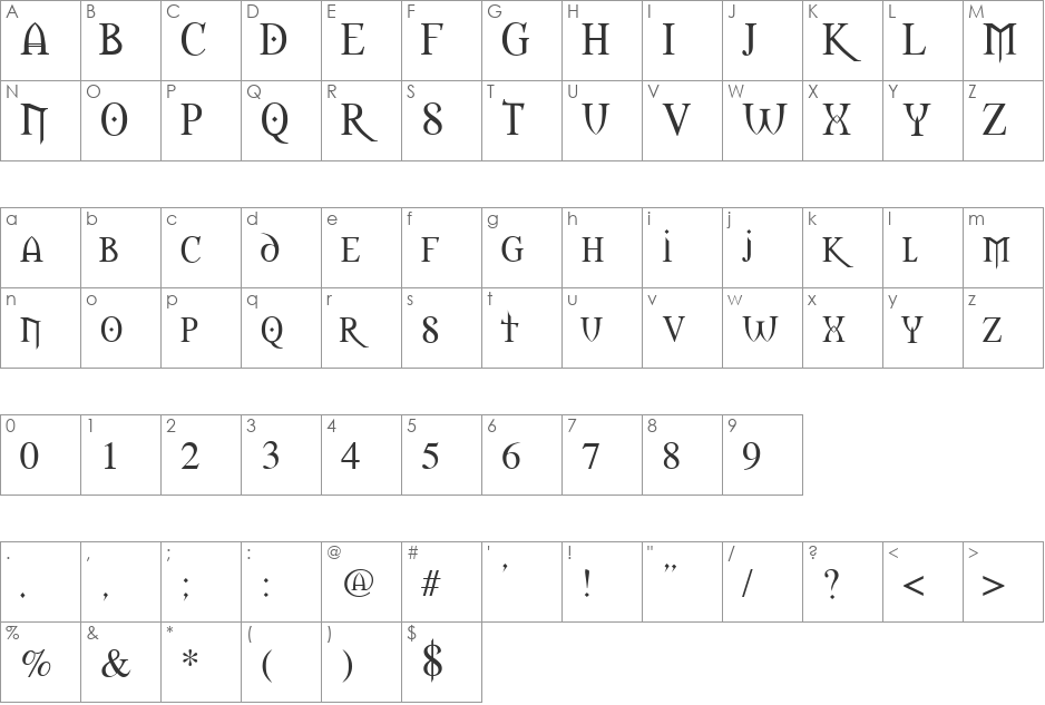 Morpheus font character map preview