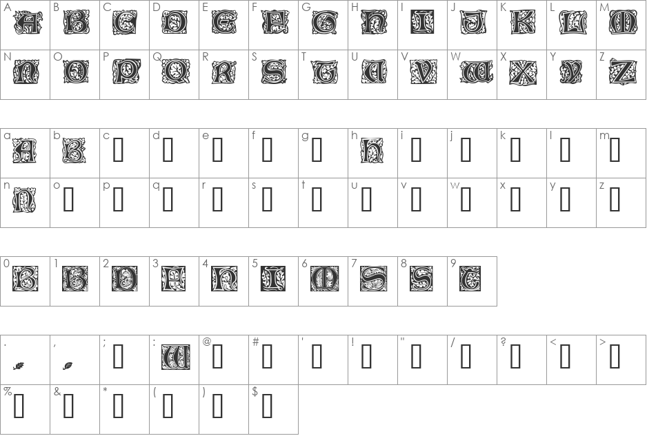 Morris font character map preview