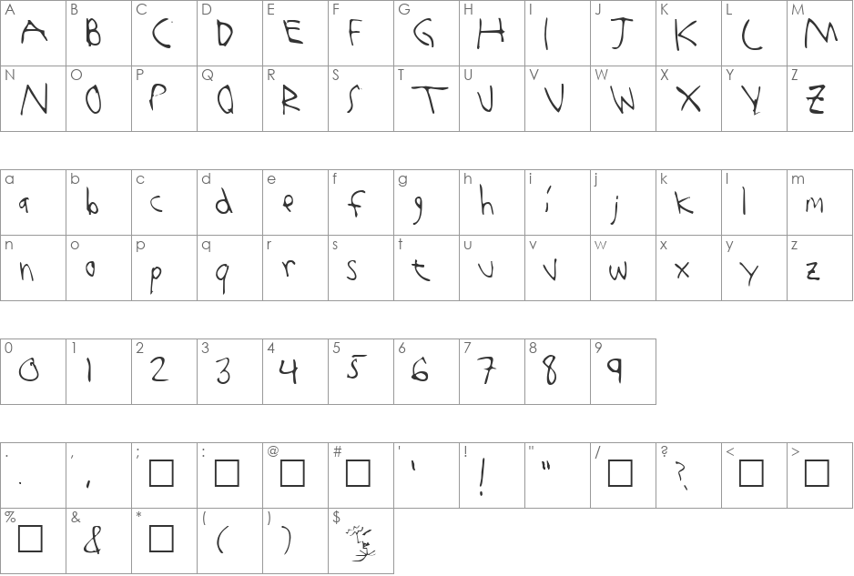 Morrissey font character map preview