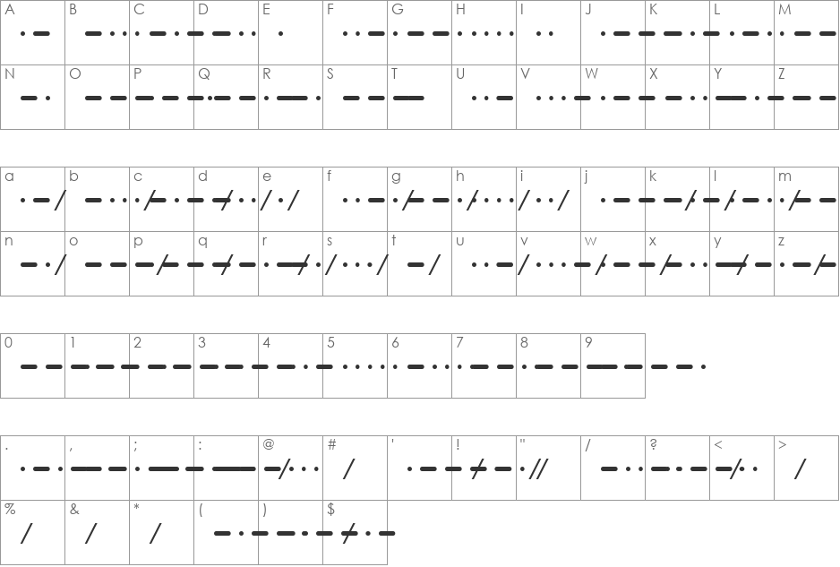 morse font character map preview