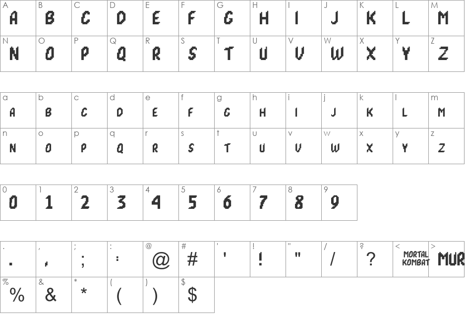 Mortal Kombat 1 font character map preview