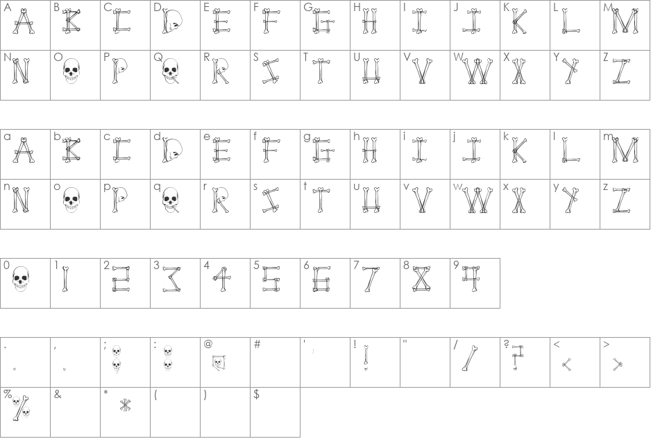 Mortem font character map preview