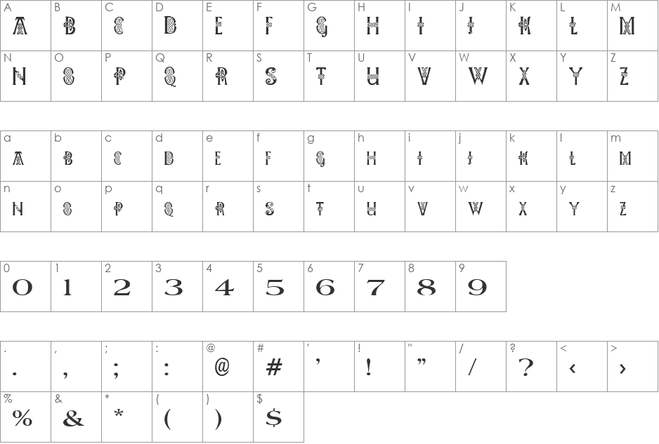 Mortise font character map preview