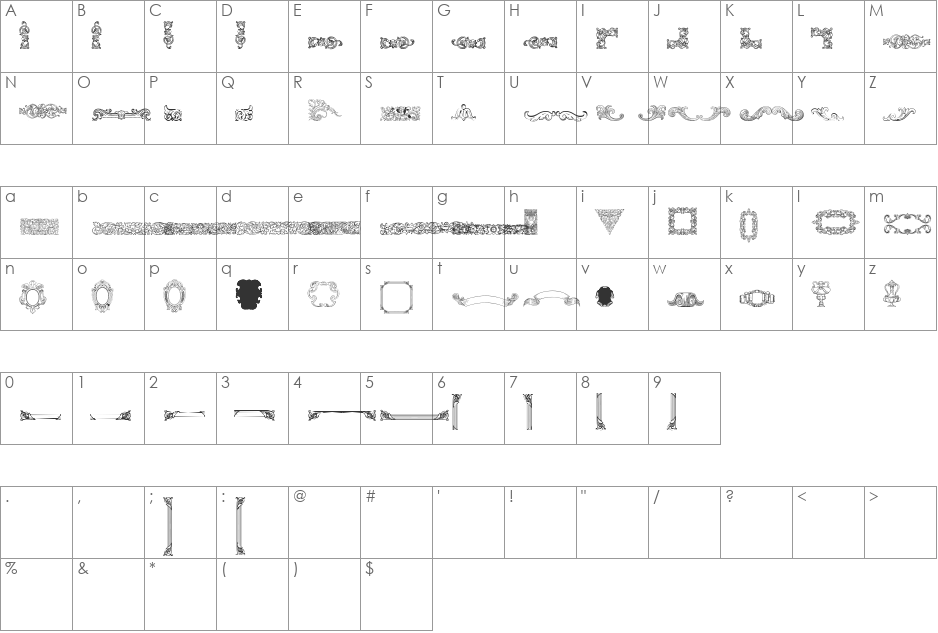 Mortised Ornaments Free font character map preview