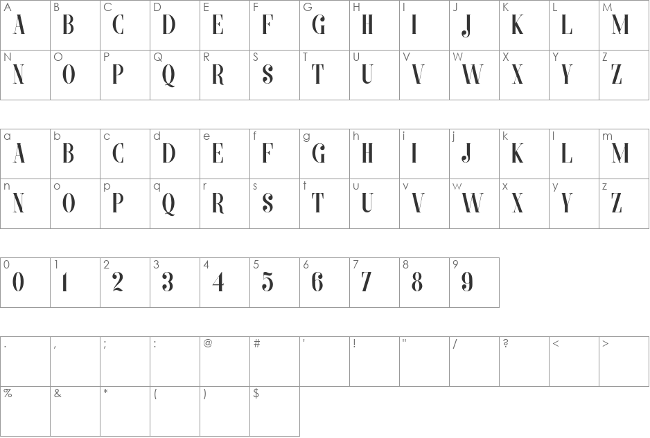 MORVA font character map preview
