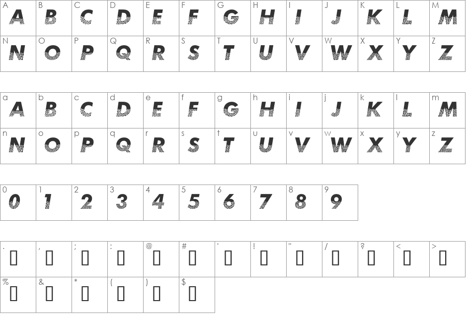 MosaicCaps font character map preview