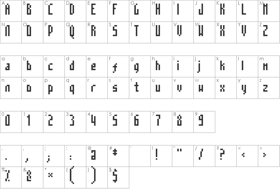 MosaicoRegular font character map preview