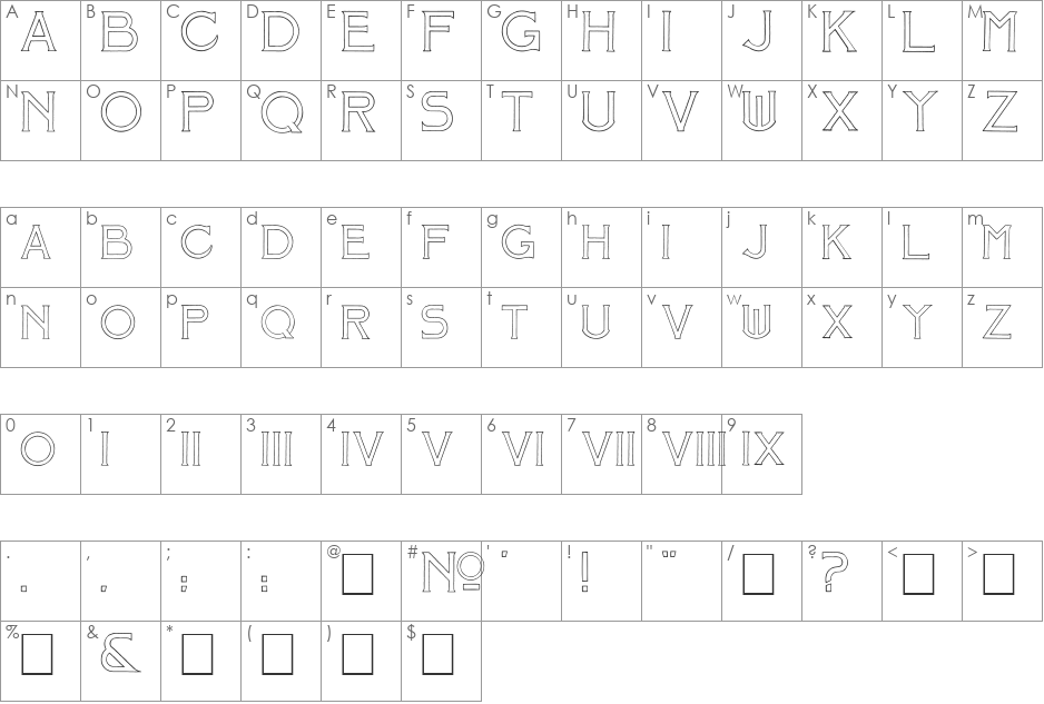 Mosaic_Initials font character map preview
