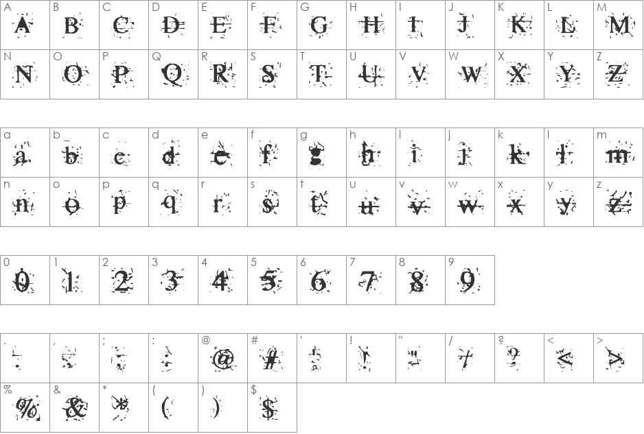 Mosh Pit font character map preview