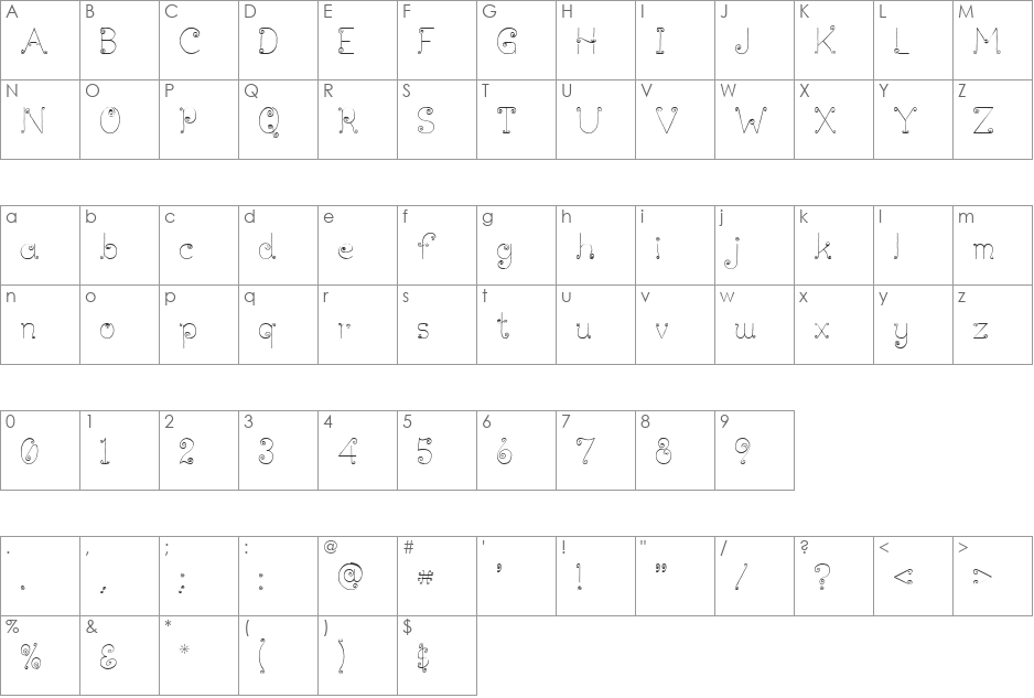 Mosquito font character map preview