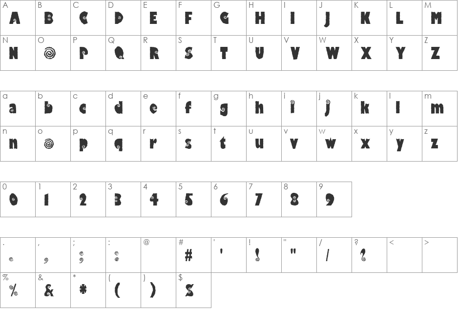 Mosquito coil font character map preview