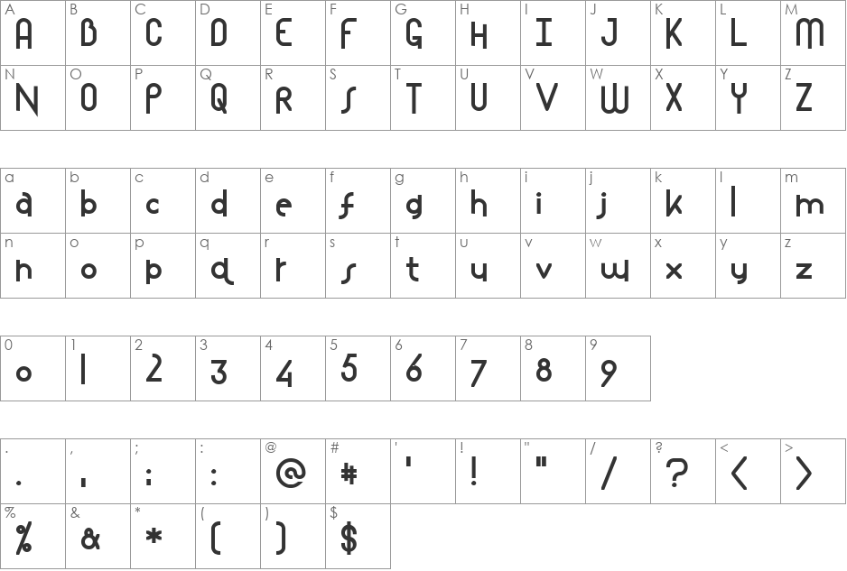 Mostlios font character map preview