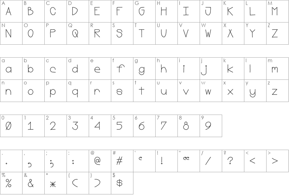 MostlyMono font character map preview