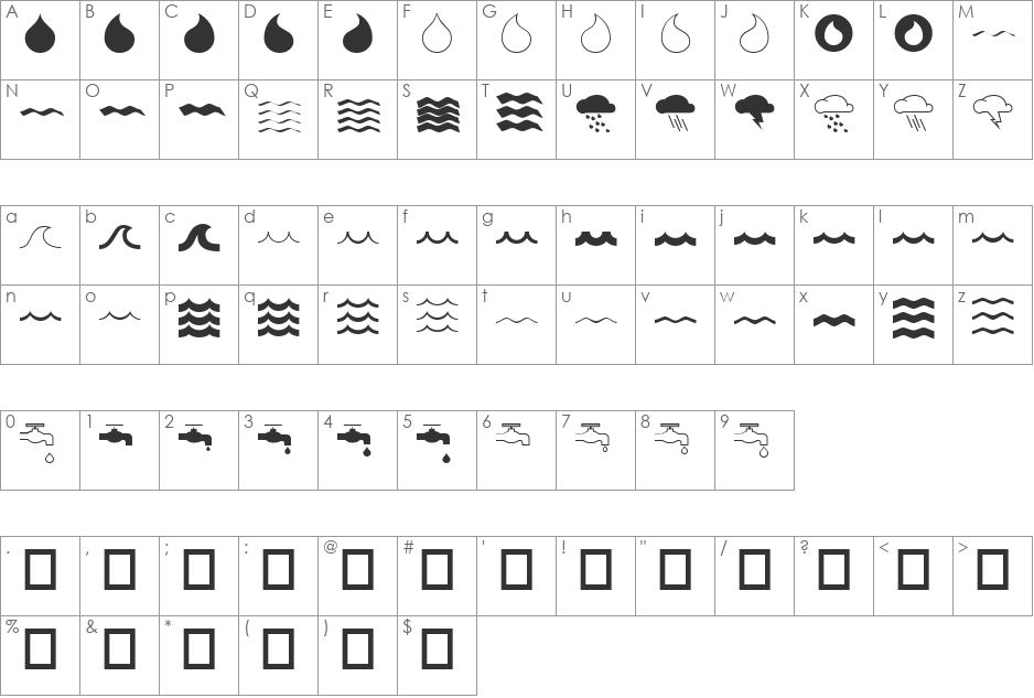 MostlyWaves font character map preview