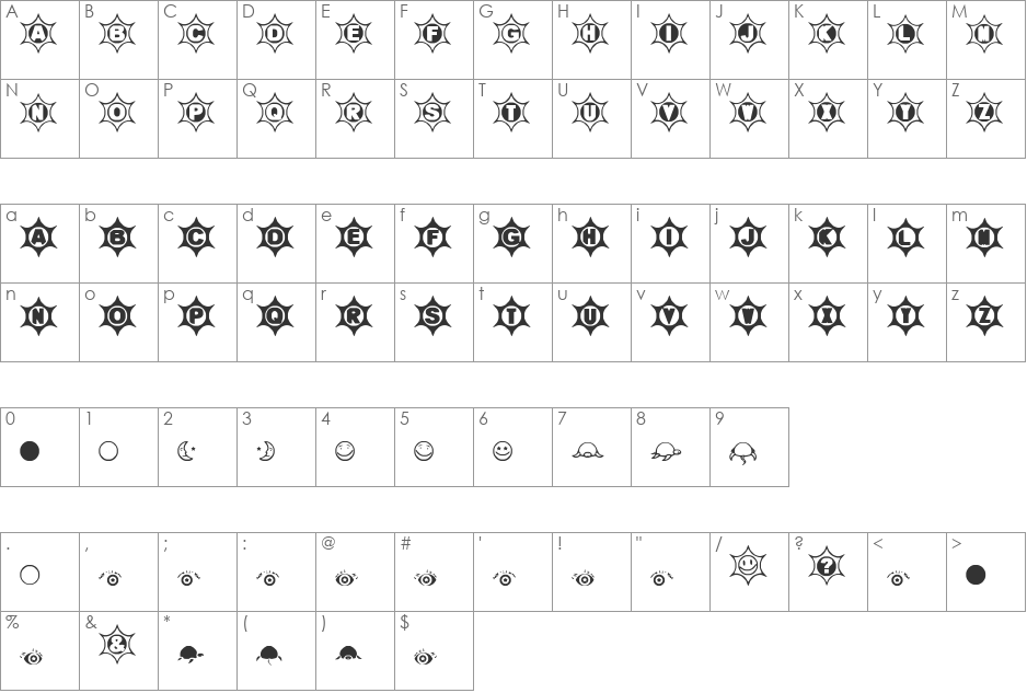 Mosuna font character map preview