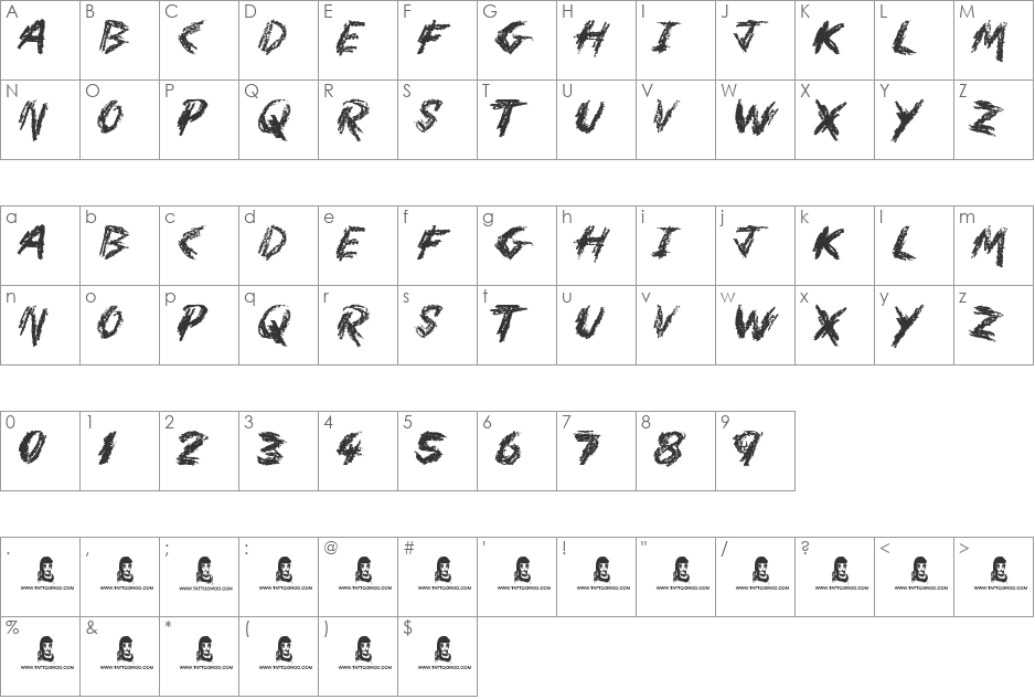 Mother In Law font character map preview